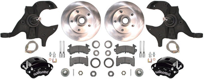 64-72 A-BODY DISC BRAKE & 1-PIECE 2" DROP SPINDLE KIT,11" ROTORS,BLACK CALIPERS