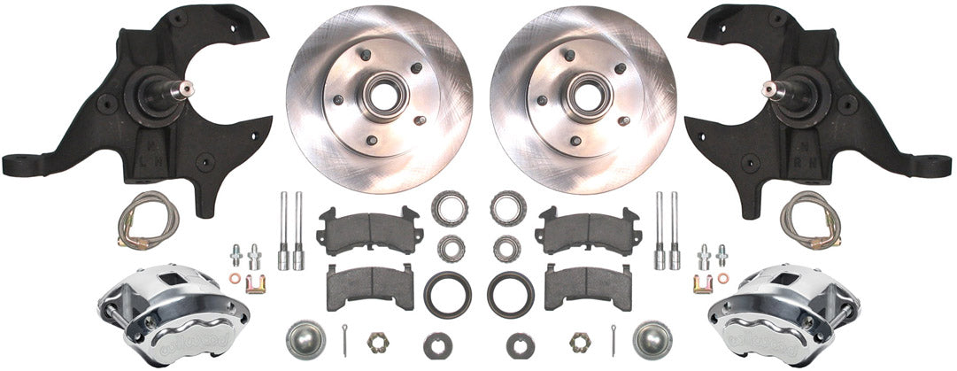 64-72 A-BODY DISC BRAKE & 1-PIECE 2" DROP SPINDLE KIT,11" ROTORS,POLISH CALIPERS