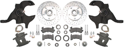 64-72 A-BODY DISC BRAKE & 1-PIECE 2" DROP SPINDLE KIT,11" DRILLED ROTORS,CALIPER