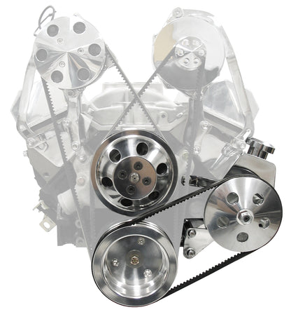 SBC,POLISHED FRONT ENGINE KIT,V-BELT PULLEYS,BRACKETS,POWER STEERING PUMP