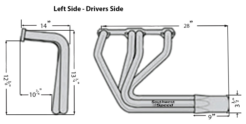 HEADER,SBC,1 5/8",T-BUCKET,FENDERLESS ROADSTER,3 1/2",CHROME PLATED