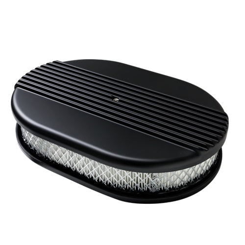 AIR CLEANER,SMALL OVAL,RIBBED,BLACK