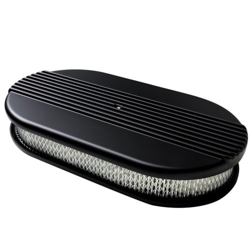 AIR CLEANER,LARGE OVAL,RIBBED,BLACK