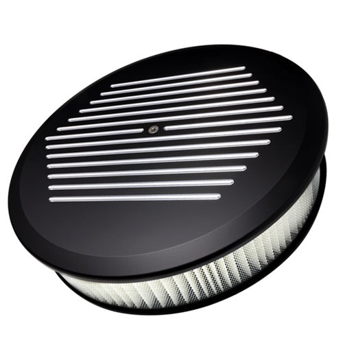 AIR CLEANER,LARGE ROUND,BALL MILLED,BLACK