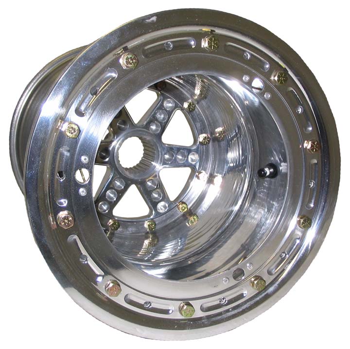 ALUMINUM WHEEL,POLISH,27 SP,10x15",4",BL COVER