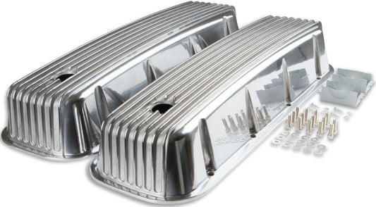 VALVE COVERS,BBC,ALUM,TALL,FINNED,POLISHED