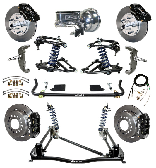 COILOVER & 4-LINK SYSTEM,ARMS,WILWOOD 11" BRAKES,BLACK CALIPERS,55-57 CHEVY