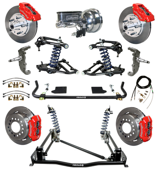 COILOVER & 4-LINK SYSTEM,ARMS,WILWOOD 11" BRAKES,RED CALIPERS,55-57 CHEVY