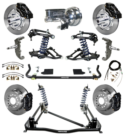 COILOVER & 4-LINK SYSTEM,ARMS,WILWOOD 12" BRAKES,BLACK CALIPERS,55-57 CHEVY