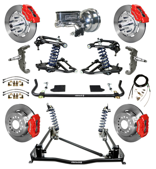 COILOVER & 4-LINK SYSTEM,ARMS,WILWOOD 12" BRAKES,RED CALIPERS,55-57 CHEVY