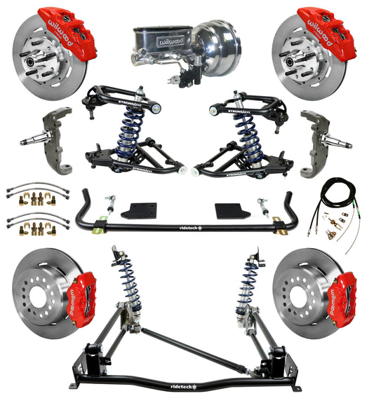 COILOVER & 4-LINK SYSTEM,WILWOOD 12" BRAKES,RED 6 PISTON CALIPERS,55-57 CHEVY