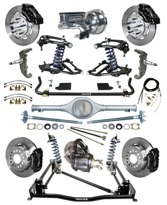 COILOVER & 4-LINK SYSTEM,CURRIE REAR END,WILWOOD 12" BRAKES,BLACK,55-57 CHEVY
