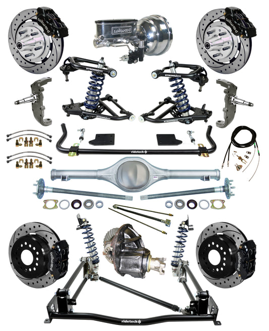 COILOVER & 4-LINK SYSTEM,CURRIE REAR END,WILWOOD 12" DRILLED BRAKES,BLACK,55-57