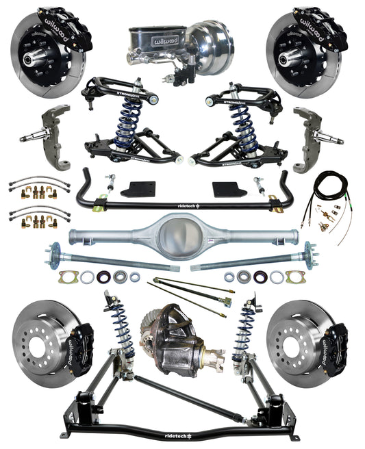 COILOVER & 4-LINK SYSTEM,CURRIE REAR END,WILWOOD 13"/12" BRAKES,BLACK,55-57