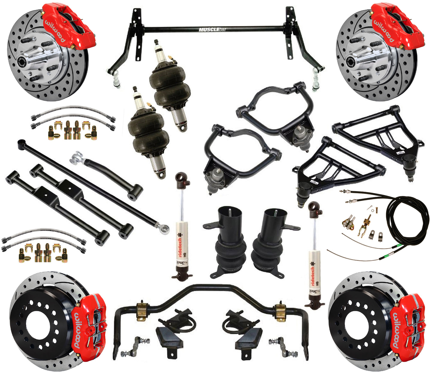 AIR SUSPENSION KIT,WIL 11" BRAKES,DRILLED,RED