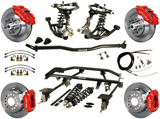 COILOVER & 4-LINK SYSTEM,WILWOOD 13"/12" BRAKES,RED CALIPERS,67-69 GM F-BODY
