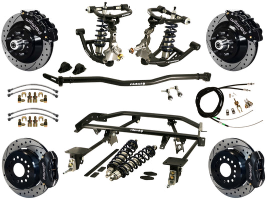 COILOVER & 4-LINK SYSTEM,WILWOOD 13"/12" DRILLED BRAKES,BLACK CALIPERS,67-69 F-
