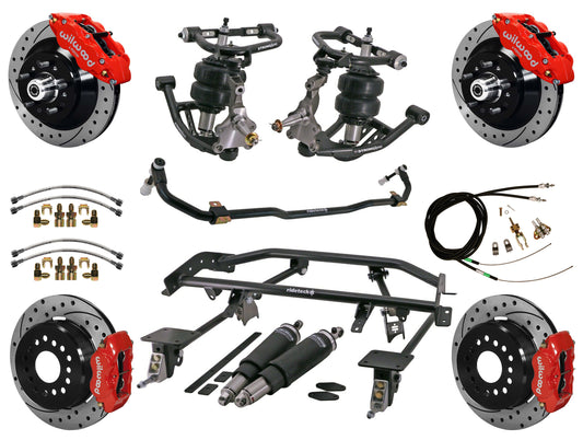 AIR RIDE & 4-LINK SYSTEM,WILWOOD 13"/12" DRILLED BRAKES,RED CALIPERS,67-69 F-