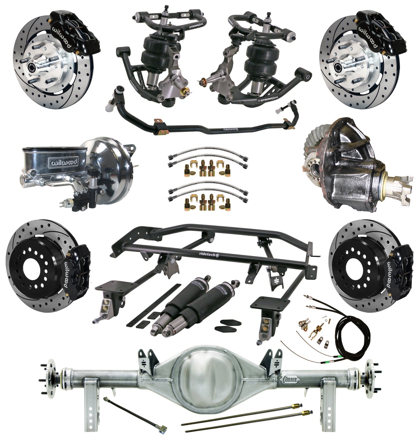 AIR RIDE & 4-LINK SYSTEM,CURRIE REAR END,WILWOOD 12" DRILLED BRAKES,BLACK,67-69