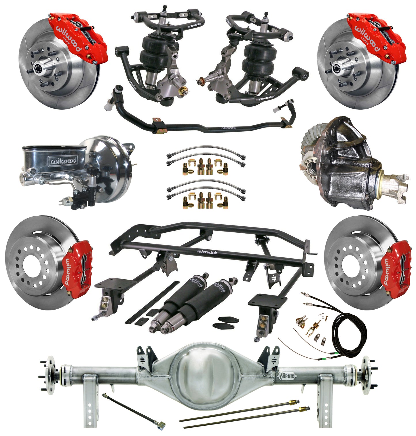 AIR RIDE & 4-LINK SYSTEM,CURRIE REAR END,WILWOOD 13"/12" BRAKES,RED,67-69 GM F