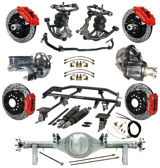 AIR RIDE & 4-LINK SYSTEM,CURRIE REAR END,WILWOOD 13"/12" DRILLED BRAKES,RED