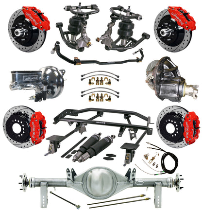 AIR RIDE & 4-LINK SYSTEM,CURRIE REAR END,WILWOOD 13" DRILLED BRAKES,RED,67-69