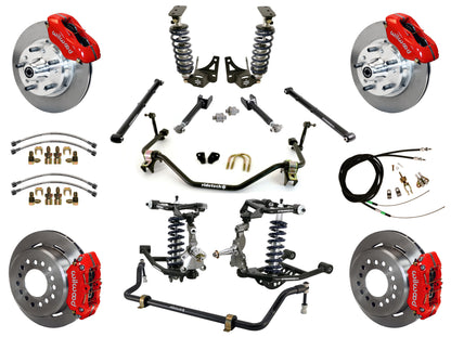 COILOVER SYSTEM,ARMS,BARS,WILWOOD 11" BRAKES,RED CALIPERS,64-67 GM A-BODY