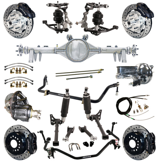 AIR RIDE SYSTEM,ARMS,CURRIE REAR END,WILWOOD 12" DRILLED BRAKES,BLACK,64-67 GM A