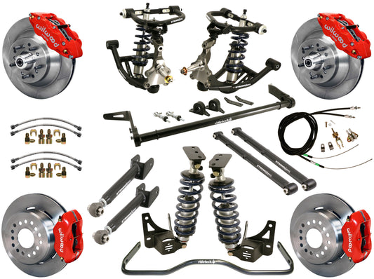 COILOVER SYSTEM,ARMS,BARS,WILWOOD 13"/12" BRAKES,RED CALIPERS,68-72 GM A-BODY