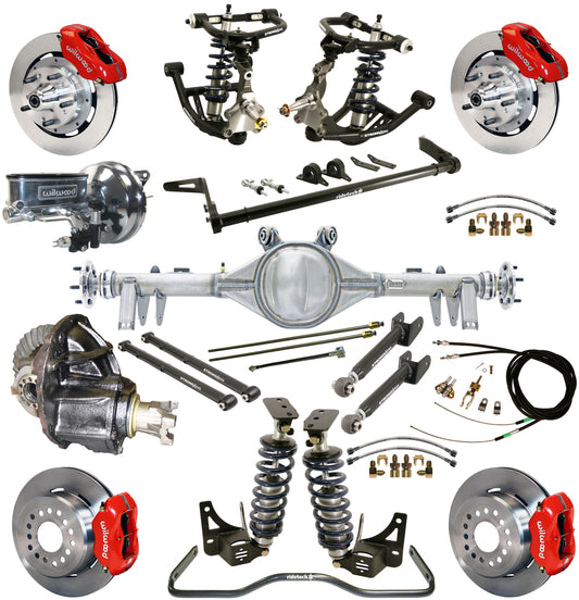 COILOVER SYSTEM,ARMS,BARS,CURRIE REAR END,WILWOOD 12" BRAKES,RED,68-72 GM A-BODY