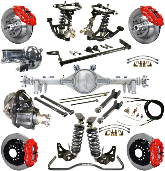 COILOVER SYSTEM,ARMS,BARS,CURRIE REAR END,WILWOOD 13" BRAKES,RED,68-72 GM A-BODY
