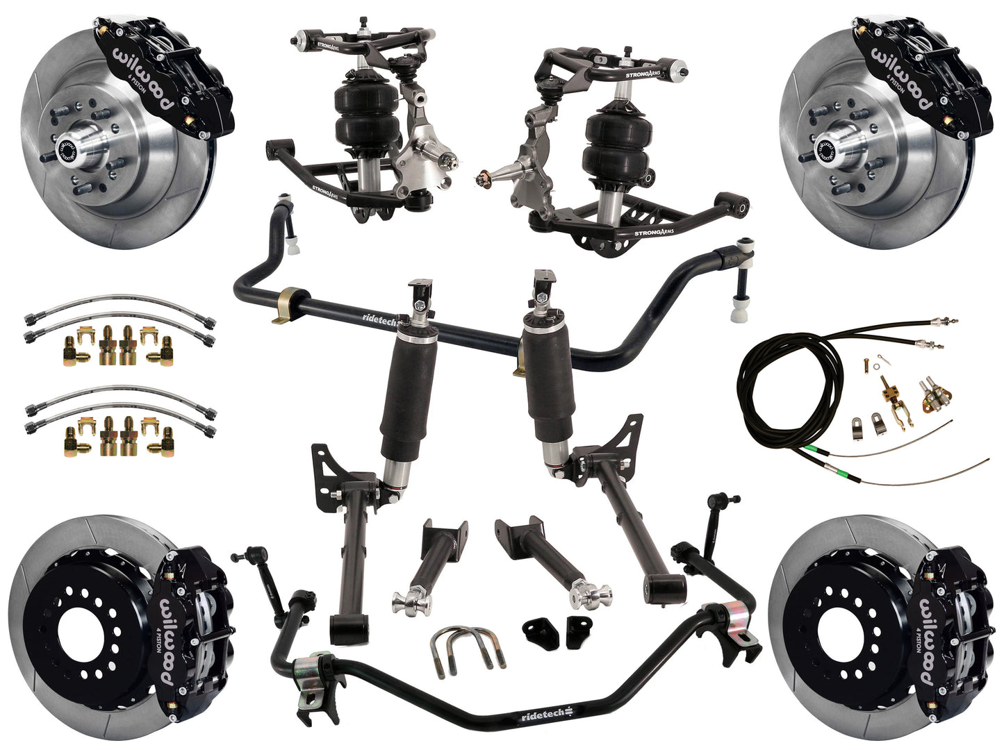AIR RIDE SYSTEM,ARMS,BARS,WILWOOD 13" BRAKES,BLACK CALIPERS,68-72 GM A-BODY
