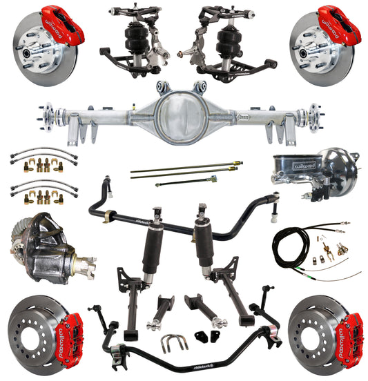AIR RIDE SYSTEM,ARMS,BARS,CURRIE REAR END,WILWOOD 11" BRAKES,RED,68-72 GM A-BODY