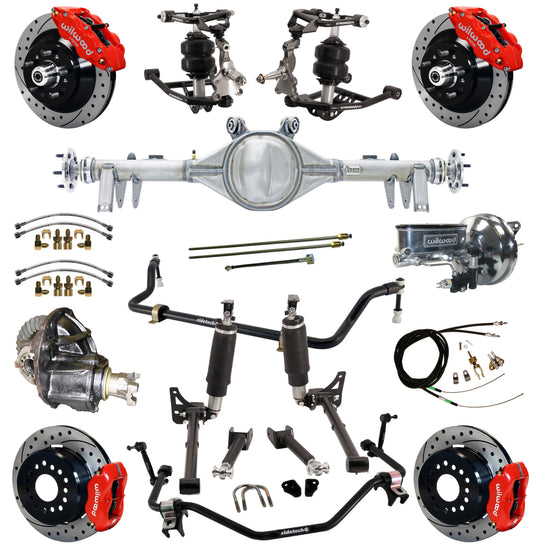 AIR RIDE SYSTEM,ARMS,CURRIE REAR END,WILWOOD 13"/12" DRILLED BRAKES,RED,68-72 A-