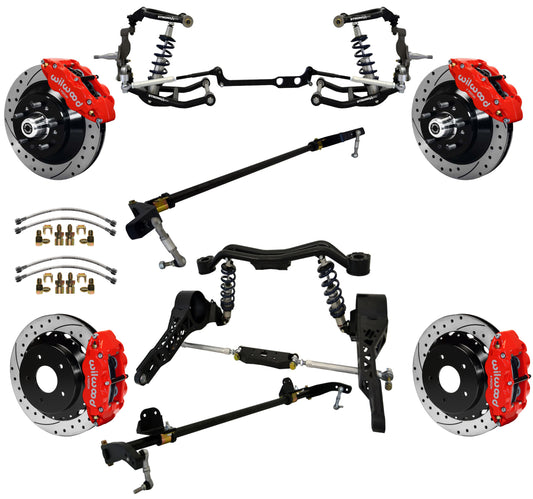 COILOVER SYSTEM W/REAR BAR,WILWOOD 13" DRILLED,RED