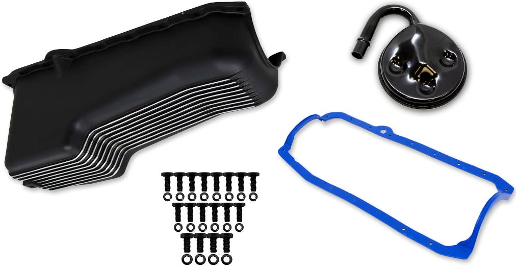 OIL PAN KIT,ALUM,SBC,80-85,BLACK