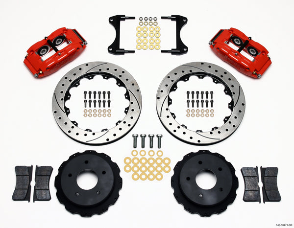 1965-1982 CORVETTE C2,C3 DISC BRAKE KIT,REAR,13" DRILLED ROTORS,4 PISTON,RED