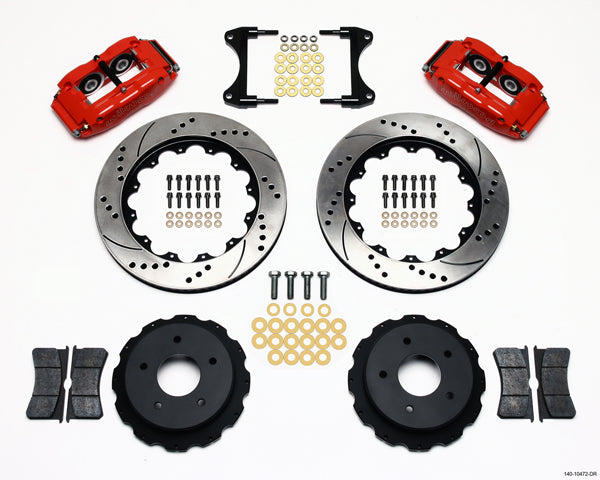 1965-1982 CORVETTE C2,C3 DISC BRAKE KIT,REAR,14" DRILLED ROTORS,4 PISTON,RED