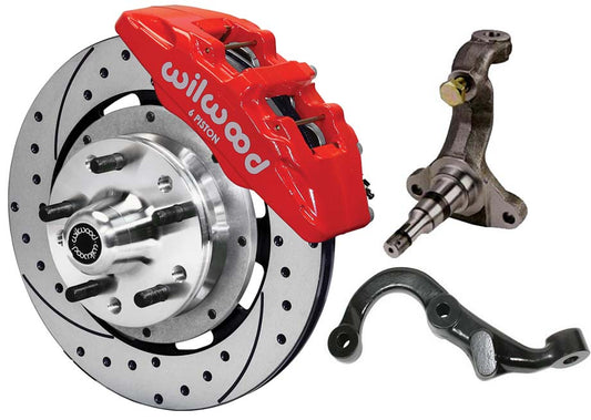 67-69 GM F FRONT DISC BRAKE KIT,STOCK SPINDLES,ARMS,6 PISTON,12" DRILLED,RED