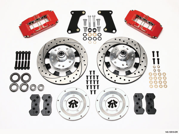 64-74 GM DISC BRAKE KIT,FRONT 6 & REAR 4 PISTON WITH LINES,12.19" DRILLED,RED