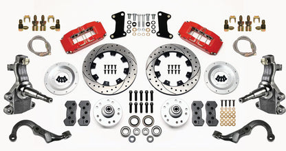 67-69 GM F FRONT DISC BRAKE KIT,2" DROP SPINDLES,ARMS,6 PISTON,12" DRILLED,RED