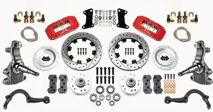 64-72 GM A FRONT DISC BRAKE KIT,2" DROP SPINDLES,ARMS,6 PISTON,12" DRILLED,RED
