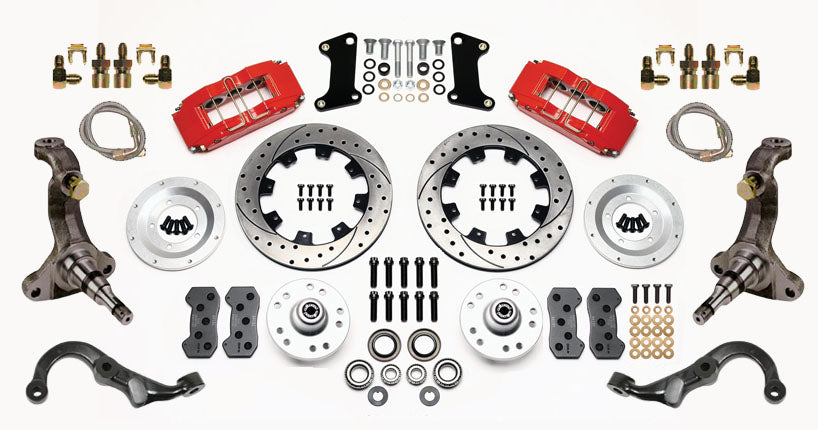 67-69 GM F FRONT DISC BRAKE KIT,STOCK SPINDLES,ARMS,6 PISTON,12" DRILLED,RED