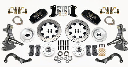 67-69 GM F FULL DISC BRAKE KIT,2" DROP SPINDLES,ARMS,6 PIS. FRONT,12" DRILL,BLCK