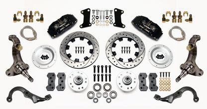 67-69 GM F FRONT DISC BRAKE KIT,STOCK SPINDLES,ARMS,6 PISTON,12" DRILLED,BLACK