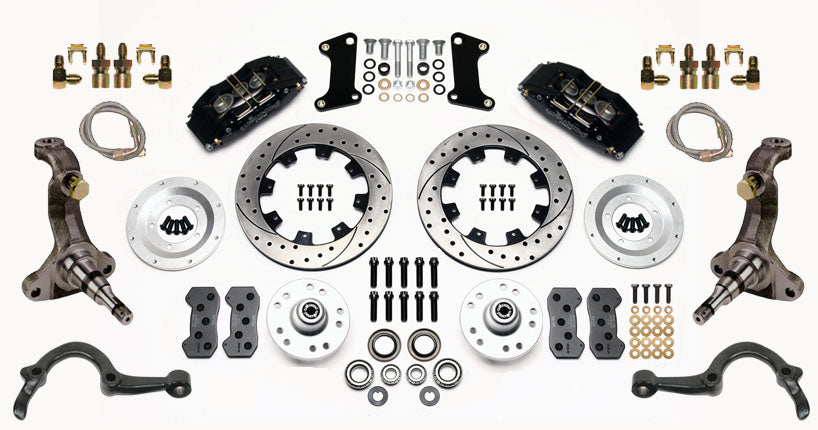 64-72 GM A FRONT DISC BRAKE KIT,STOCK SPINDLES,ARMS,6 PISTON,12" DRILLED,BLACK