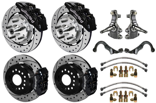67-69 GM F FULL DISC BRAKE KIT,2" DROP SPINDLES,ARMS,6 PIS. FRONT,12" DRILL,BLCK