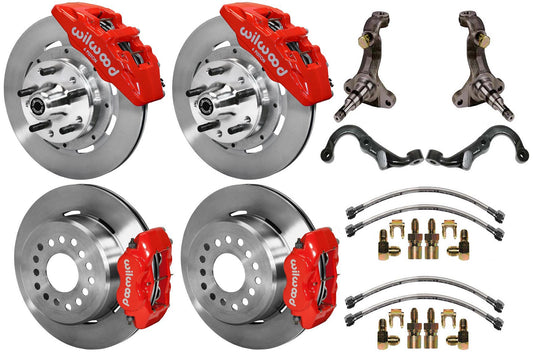 67-69 GM F FULL DISC BRAKE KIT,STOCK SPINDLES,ARMS,6 PIS. FRONT,12" ROTORS,RED
