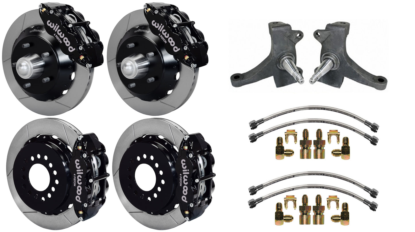 63-70 CHEVY C10 FULL DISC BRAKE KIT & RIDETECH SPINDLES,13" ROTORS,BLACK CALIPER