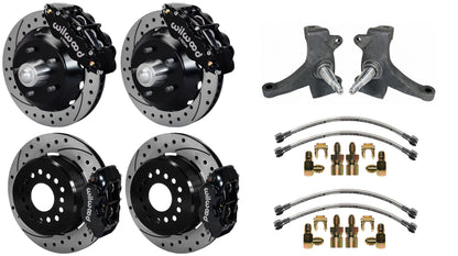 71-72 CHEVY C10 FULL DISC BRAKE KIT & RIDETECH SPINDLES,13"/12" DRILLED,BLACK